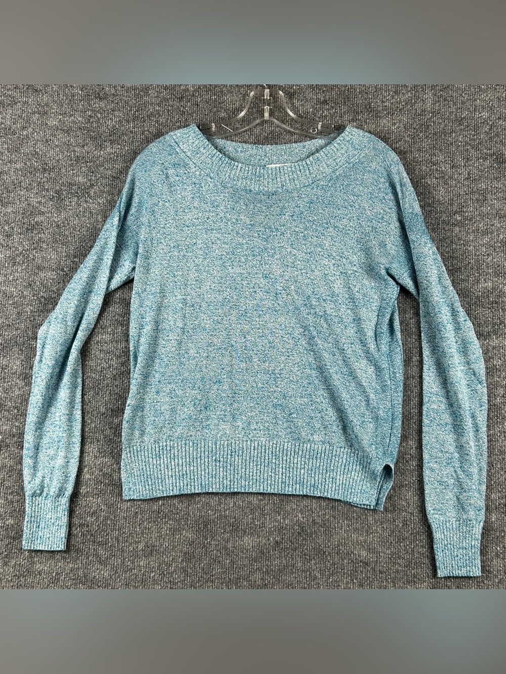 Club Monaco Teal Blue Marled Knit Boatneck Sweater Size Small S Side Slit